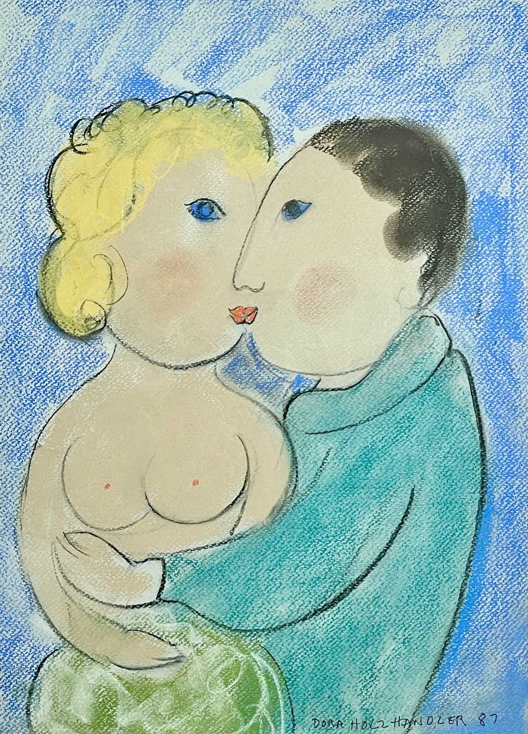 Dora HOLZHANDLER (1928-2015) The Kiss Pastel Signed and dated '87 42 x 30cm The Personal