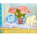 Rosina ROGERS (1918-2011) Geraniums with Shell Oil on canvas Inscriptions to verso 50 x 60 cm