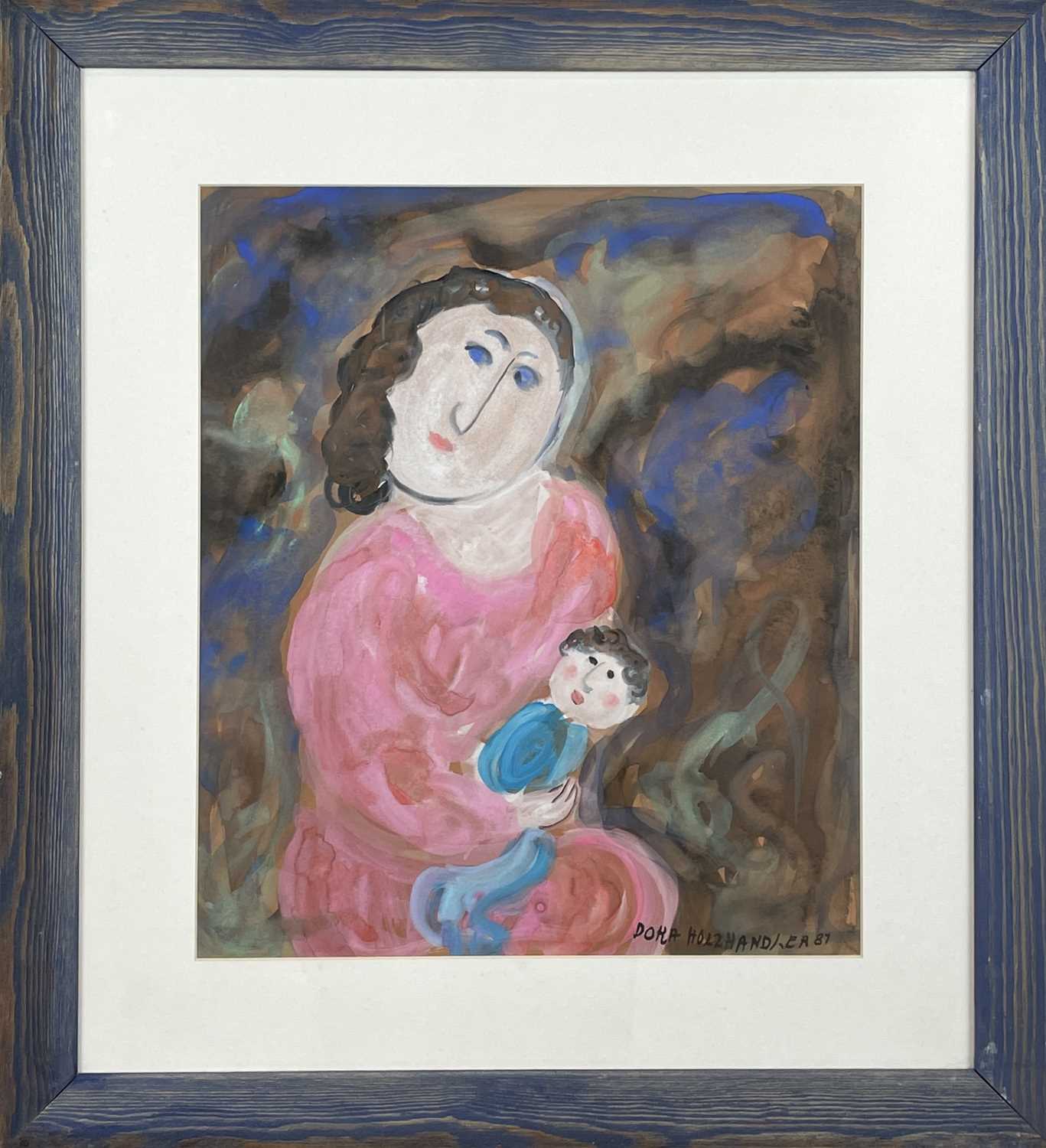 Dora HOLZHANDLER (1928-2015) Mother and Child IV Gouache Signed and dated '87 Inscribed to verso - Image 3 of 3