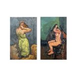 Francis HEWLETT (1930-2012) Two small figure studies Oil on canvas laid onto board 14 x 9cm and 14 x