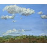 Francis HEWLETT (1930-2012) Clouds and Hill Oil on board Monogrammed and dated '77 25 x 30.5cm