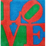 After Robert INDIANA (1928-2018) Chosen Love Rug Tapestry Master Artist Rugs label to verso 63 x