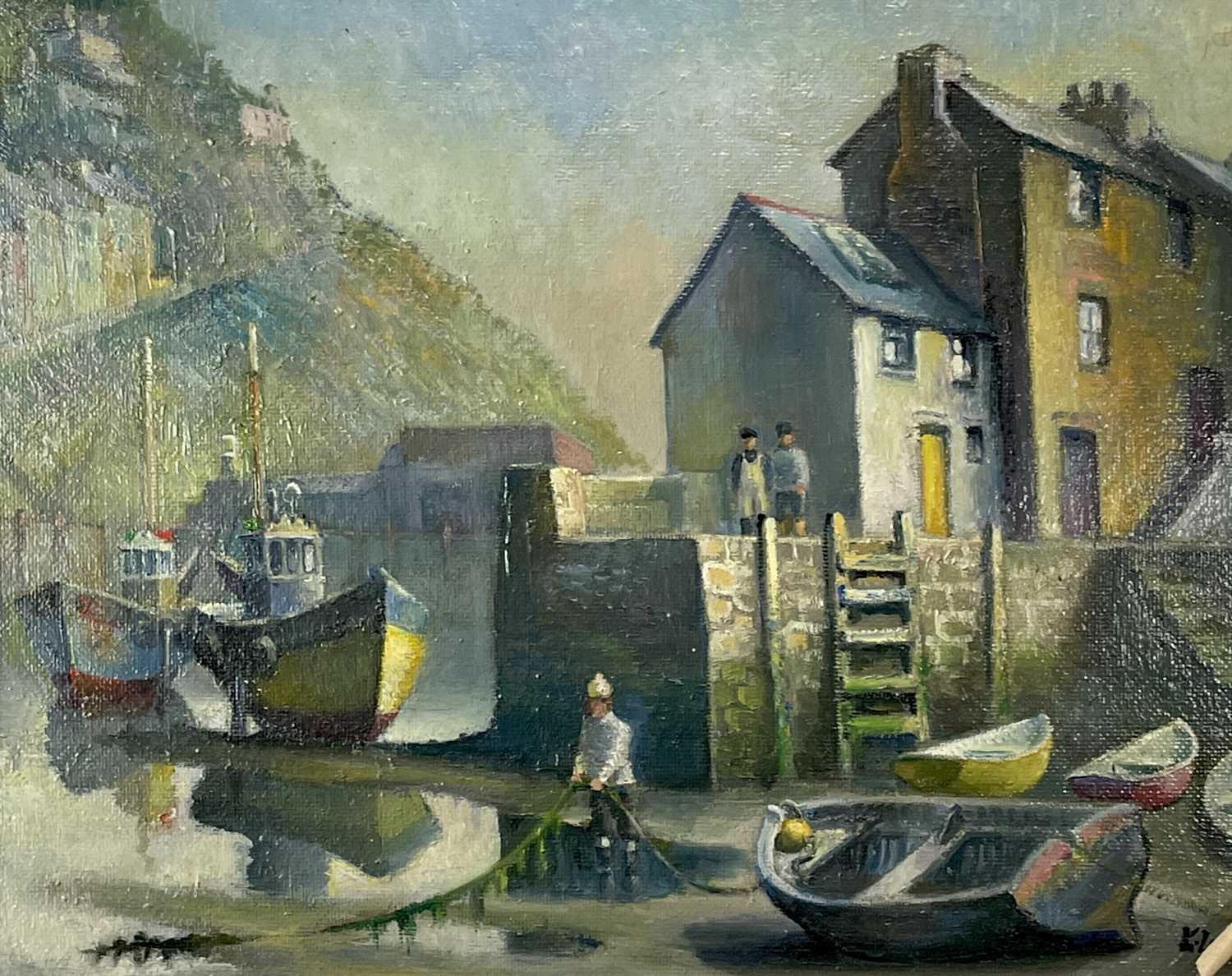 Ken LEECH (XX) Polperro - afternoon in early spring Oil on board Signed and inscribed verso 59 x