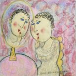 Dora HOLZHANDLER (1928-2015) Applying Lipstick Pastel on paper Signed and dated '91 Inscribed to