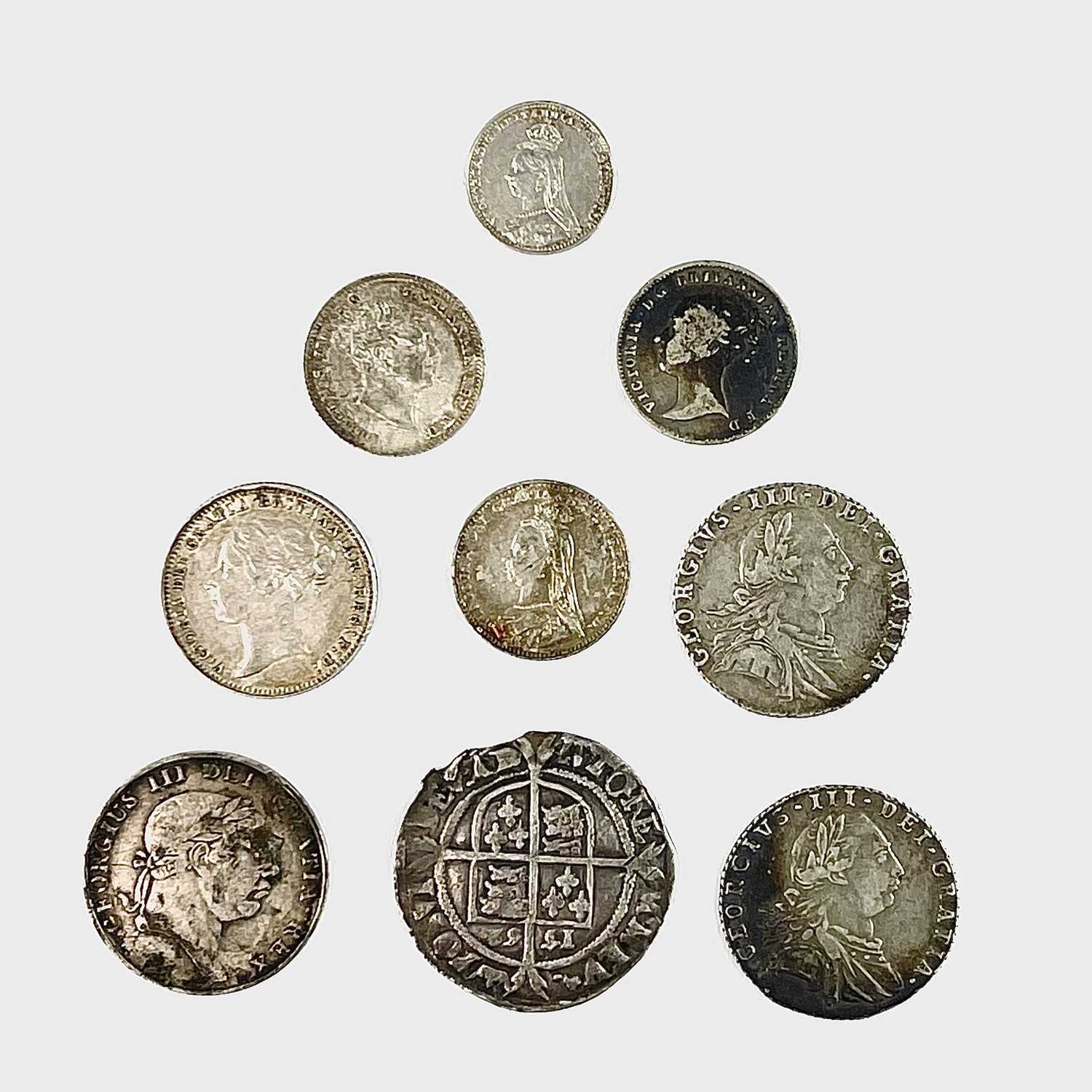 Great Britain Silver Coinage 16th to 19th Century. Comprising an Elizabethan sixpence 1552?, 2 x - Image 2 of 2