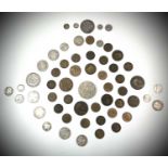 Pre-1920 G.B. Silver Coins. Approximately 90gms of mostly worn or holed early British coins but