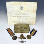 World War I Medals and Memorabilia - Penzance interest. Lot comprises a First World War Pair of