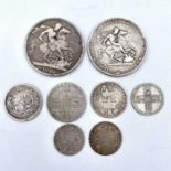 Great Britain Georgian Silver Coinage (x8). A mixed lot comprising: George III Crown 1819 (LIX),