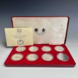 1977 Silver Jubilee G.B. and Commonwealth Sterling Silverproof Crowns. A cased set of 8 proof