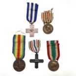 Italy WWI Medals - 5 Medals. Croce di Guerra, War Medal, United Italy Medal, Italian Inter Allied