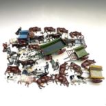 Britains and other Lead Farm Animals and Farm items. Lot includes 5 horsedrawn vehicles (mainly