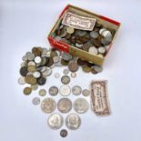 Great Britain and World Silver and other Coins. A box containing a quantity of coins, but noted: A