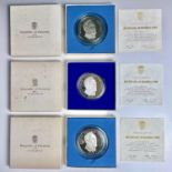 Panama Silver Proof Coins. Lot comprises 1974 20 Balboas coin (x2) and 1975 20 Balboas (x1). Each