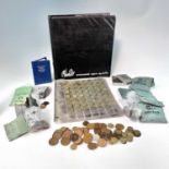 G.B. etc, Coinage. Comprising a coin album and a box of coins. Noted approximately £1.30 of pre 1947