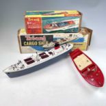 Tri-Ang Ships / Boats. Boxed cargo ship - M.S. Ocean Merchant and 14" Electric Speedboat, both