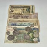 GB, USA and Canada Silver Coins plus a quantity of Banknotes. Lot comprises two Victorian Jubilee