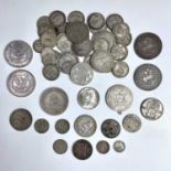 British and World Silver Coinage. Lot comprises £1.87 of pre 1947 GB silver coins, 55p of pre 1920