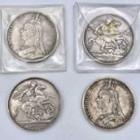 Great Britain Silver Queen Victoria Jubilee Head Crowns (x4). Comprising a run from 1889 to 1892