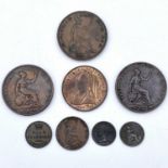 Great Britain, Victorian Copper, etc Coinage (x8). Comprising: 1844, 1855 and 1859 penny coins, 1901