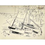 Sven BERLIN (1911-1999) Boats, St Ives Harbour An early ink drawing, circa 1945 15 x 19.5cm