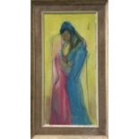 Sven BERLIN (1911-1999) Lovers Oil on board 75x35cmCondition report: This work has a little black