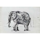 Sven BERLIN (1911-1999) Elephant Ink heightened with white 40x56cm