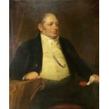 An English School oil on canvas portrait painting of a corpulent gentleman, 19th century,