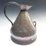 An early 19th century copper four gallon measuring jug, with makers plaque on handle, height 46cm,