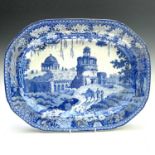 A John Rogers and Son blue and white transfer printed meat dish,19th century, from the Indian