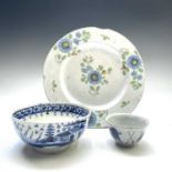 A Dutch Delft blue and white bowl, late 18th century. height 4.5cm, diameter 7.2cm, another blue and