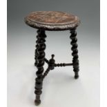 A Victorian carved oak stool, with barley twist legs joined by bobbin turned stretchers, height