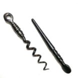 A Georgian polished steel travelling two part corkscrew, length 12cm.