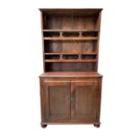 A continental walnut kitchen dresser, 19th century, of small proportions, the back with two shelves,