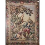 An Aubusson style needlepoint tapestry, early 20th century, decorated with a man on a ladder picking