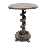 An unusual late 19th century oval mahogany and hardwood occasional table, with entwined snake to the