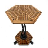 A good early Victorian specimen wood parquetry inlaid occasional table, with hexagonal tilt-top on a