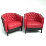 Designed by Antonio Citterio, A pair of Moroso Ferrari red and black leather Rich Cushion Capitone