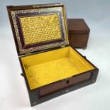 A Regency mahogany, rosewood banded and brass mounted workbox, width 31cm, the interior gutted,