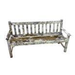 A teak slatted Garden bench height 83cm width 155cm depth 58cmOne of the seat supports is loose, the