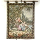 A modern machine made tapestry of a bucolic scene, 80cm x 113cm together with another textile.