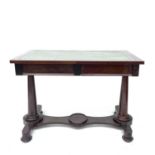 A Victorian mahogany writing table, with gilt tooled leather skiver above two frieze drawers and