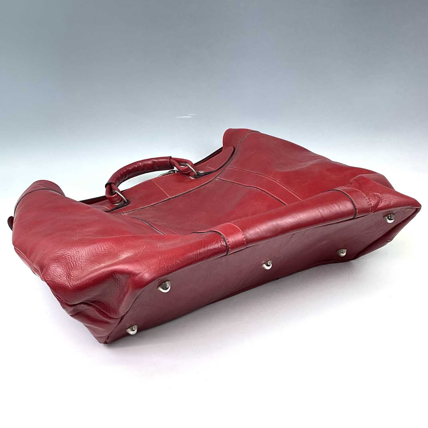 An oversized red leather bag with haymarket market check lining, height 50cmA small amount of - Image 7 of 7