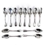 A good set of eleven George III silver fiddle thread pattern table spoons by Solomon Royes and