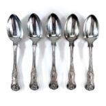 A Victorian silver set of five King's Pattern dessert spoons by Thomas Smily, London 1863, weight