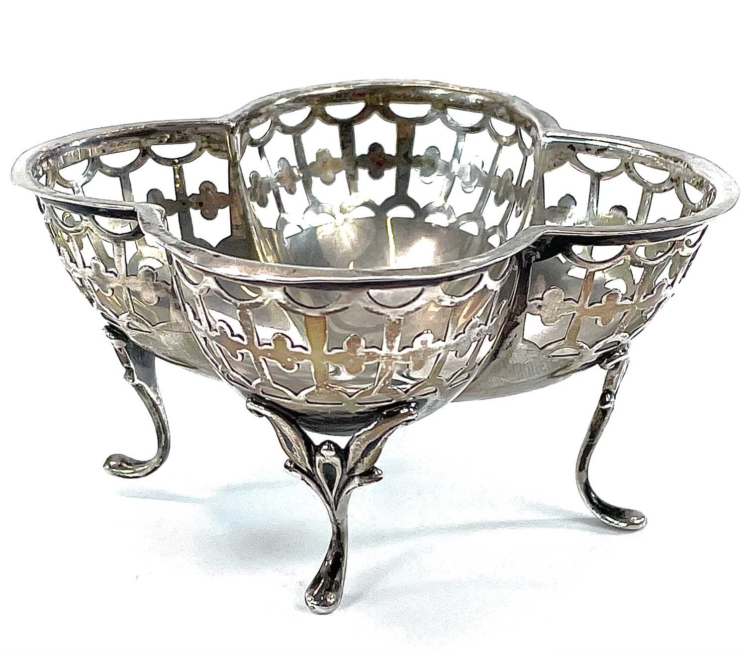 A George VI silver lobed and pierced bonbon dish by William Hutton & Sons Ltd, width 8.cm,