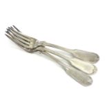 A set of three American sterling silver fiddle thread pattern dessert forks by Tiffany & Co,