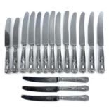 A modern silver set of twelve King's Pattern filled handle table knives, maker J.T & Co, Sheffield