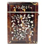 A 19th century tortoiseshell abalone, mother of pearl and silver inlaid calling card case, with