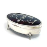 A good George V silver tortoiseshell pique oval trinket box, with silk and velvet lined interior and