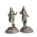 A good pair of heavy Indian silver figural card holders, stamped T. P. DASS CALCUTTA, height 9cm,